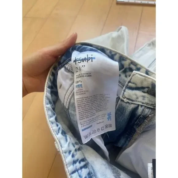 Ksubi Women’s Jeans Size 24 Straight Leg High Rise Acid Wash Blue White Denim - Picture 3 of 8